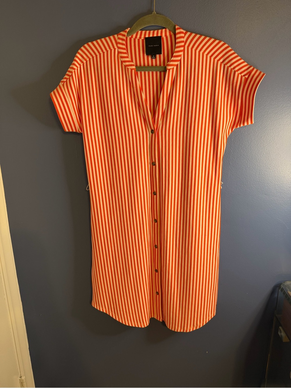 Alex Marie Orange and White Vertical Stripe Shirt Dress Small